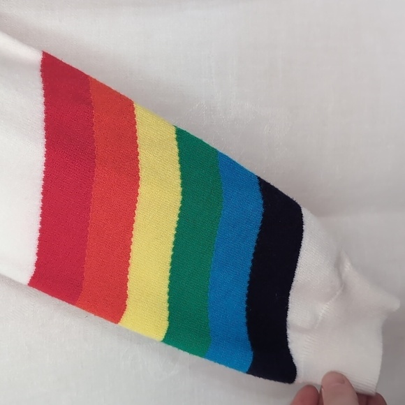 White Rainbow Stripe Crewneck Knit Sweater Unbranded Pride Size Medium - Picture 2 of 4